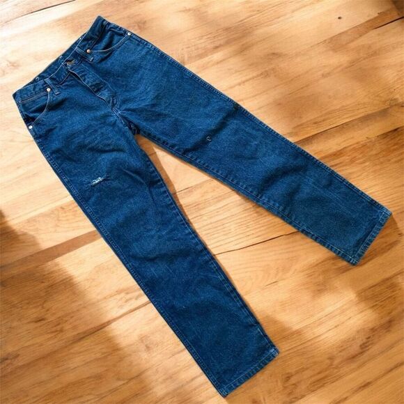 Vintage Wrangler Dark Wash High Rise Jeans 26” Zipper Straight Western - Picture 1 of 10